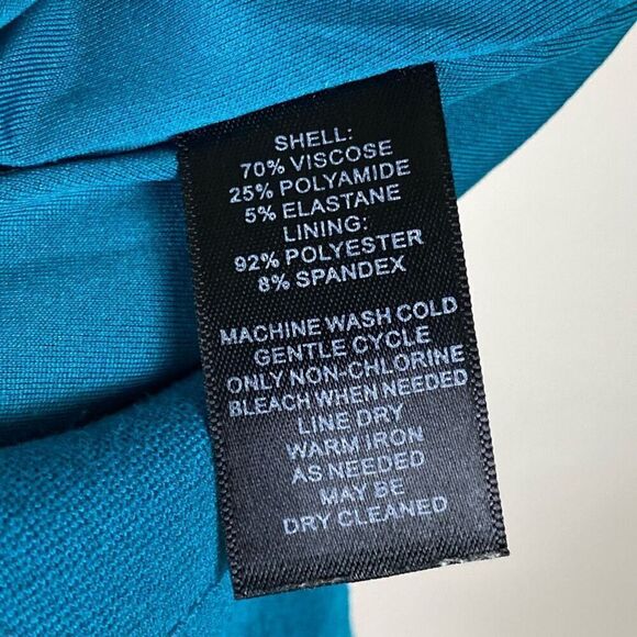 WHBM Teal Blue Ponte Pintucked Drop Waist Belted Short Sleeve Dress Size 4 - Picture 6 of 6